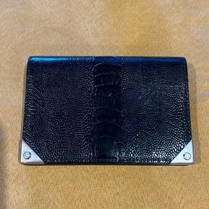 Alexander Wang Ostrich Embossed Leather Prisma Biker Purse/Clutch/Wallet